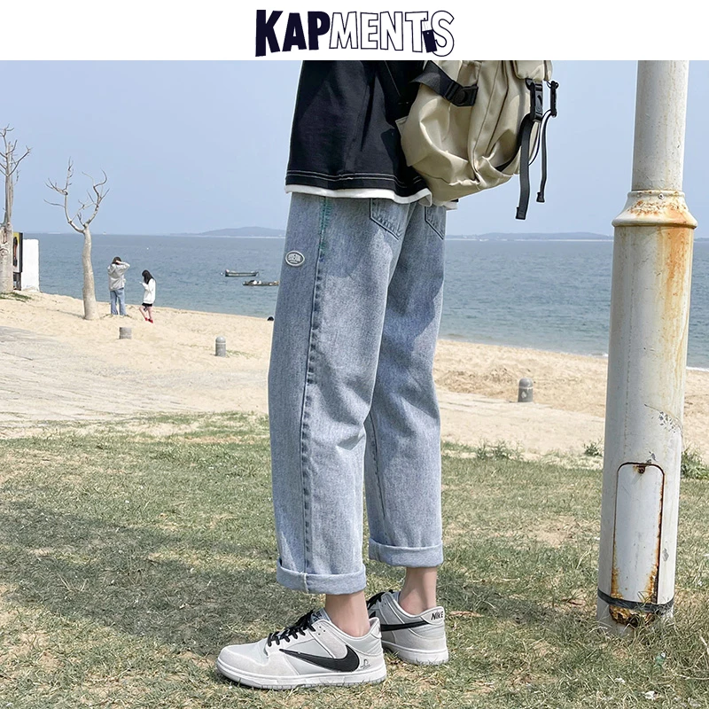 KAPMENTS Men Harajuku Wide Leg Baggy Jeans Pants 2023 Mens Vintage Japanese Streetwear Denim Trouser Man Y2k Causal Denim Jogger