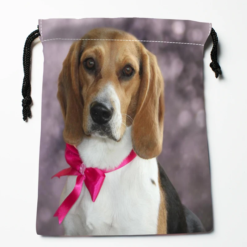 Custom Beagle Dog Animal Pet Drawstring Bags Bright Color Printed Gift Bag Travel Pouch Storage Clothes 18x22cm Satin Fabric New