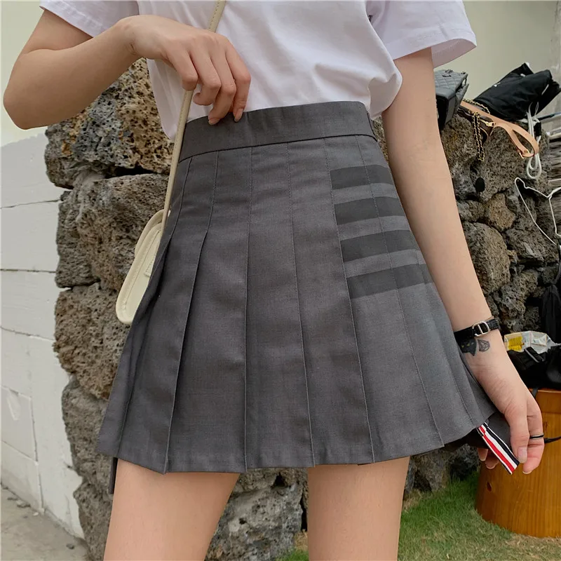 M-4XL College Style Striped Pleated Skirt Female New Summer Student Uniform Dance Skirt Irregular Tennis Skirts