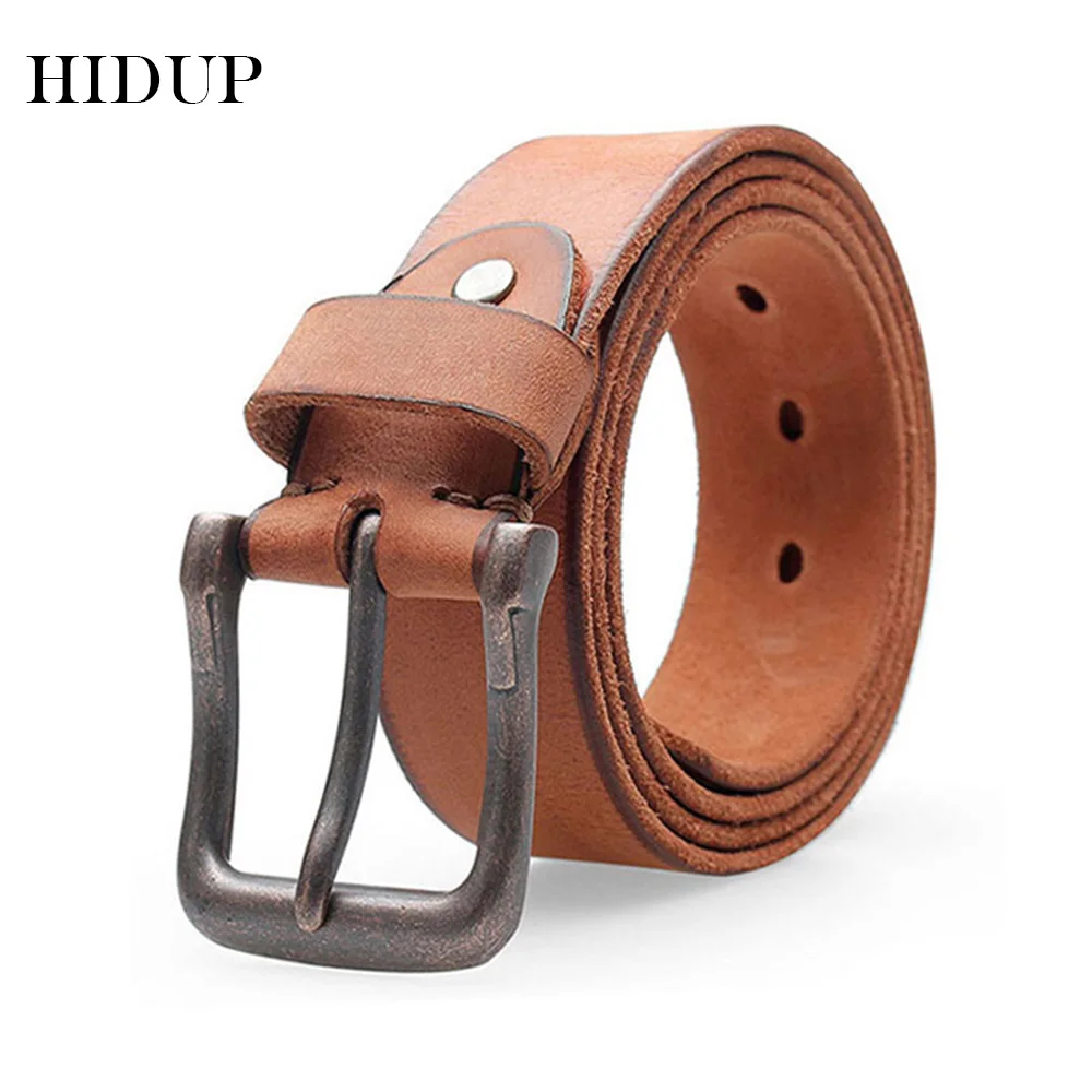 

HIDUP Top Quality 100% Solid Cowskin Belt Men's Pure Cow Cowhide Leather Retro Styles Pin Buckle All-match Belts for Men NWJ288