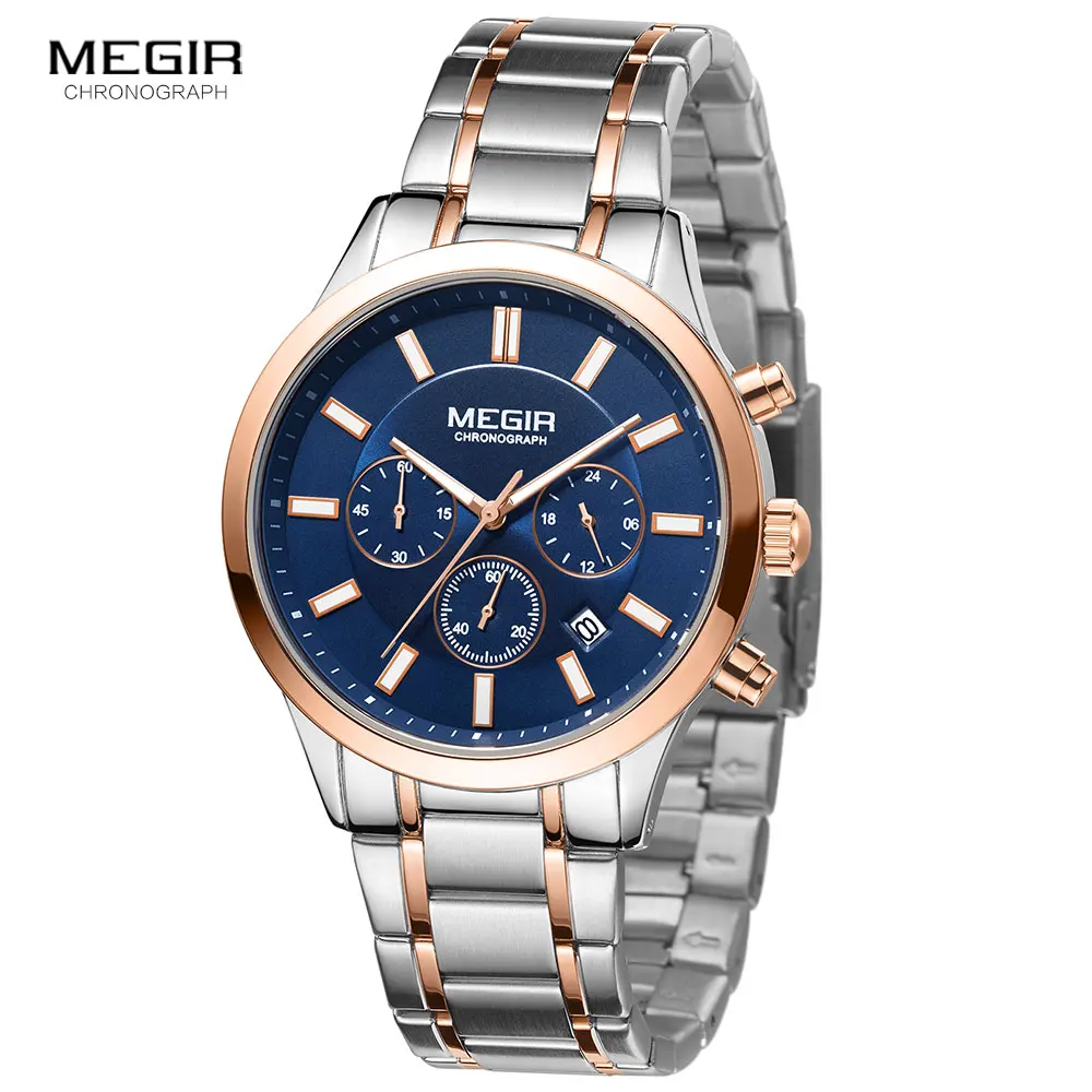 MEGIR Watches for Men 2021 New Chronograph Quartz Watch Luxury Stainless Steel Wristwatch Man Relogios Masculino часы мужские