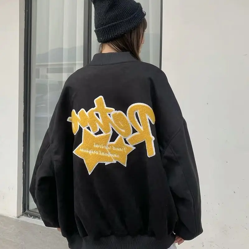 

Autumn new Bomber Jacket American vibe high street five-pointed star letter embroidery varsity jacket unisex baseball uniform