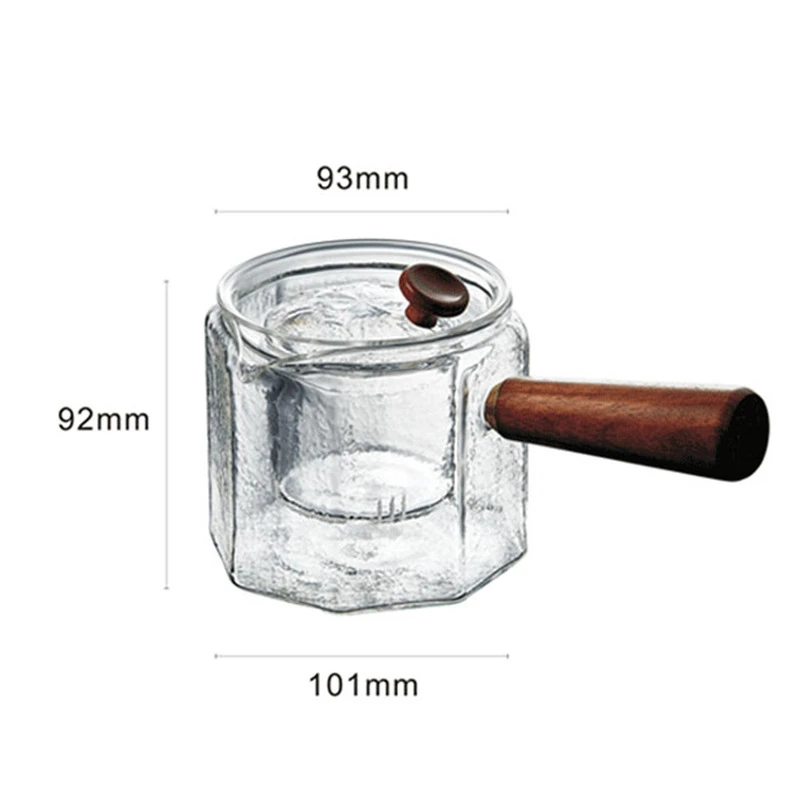 

Cup Wooden handle Hammer pattern Heat resistant glass jug Side handles Cook the teapot flower teapot resistant side square pot