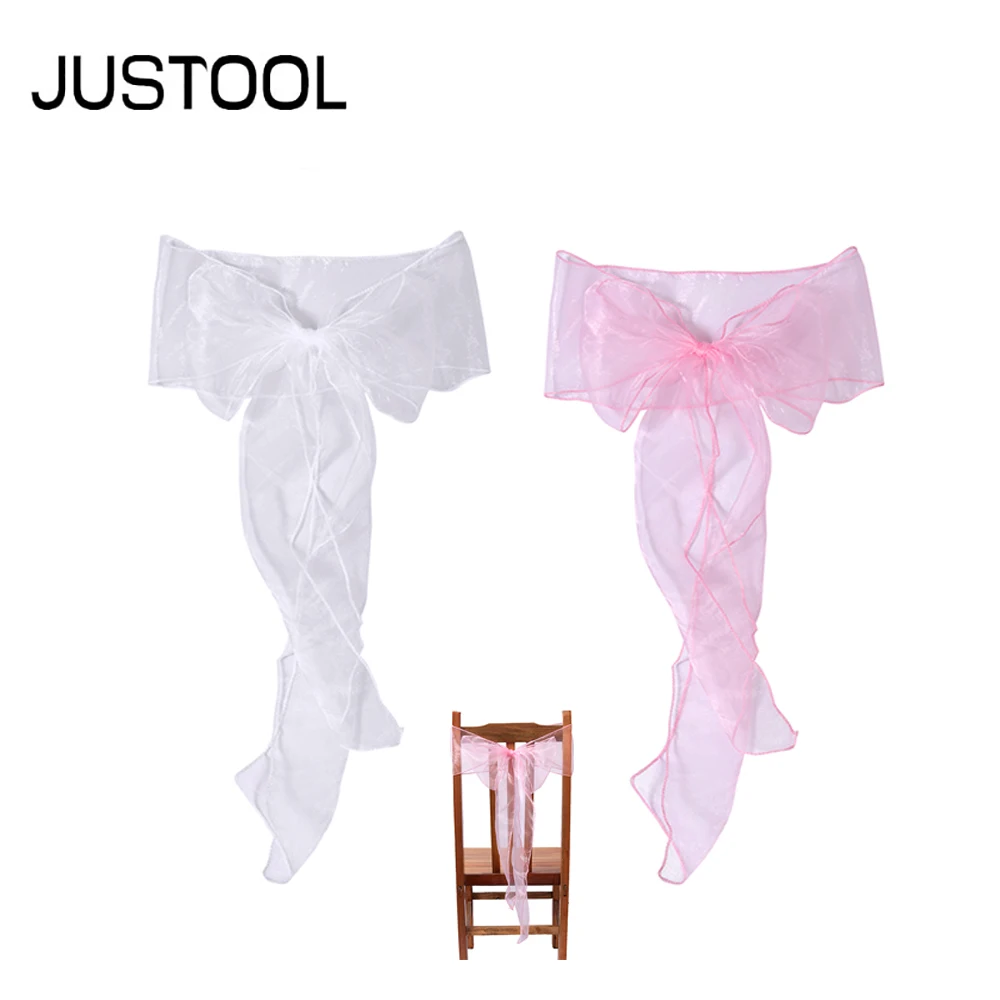 JUSTOOL 50pcs White/Pink Organza Sashes  Chair Cover Bow Wedding Party Banquet Decor  Bow Banquet For Wedding Party Decoration