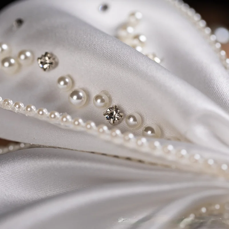 white satin bow Pearl veil bride hair accessories mesh soft short yarn wedding Hair accessories