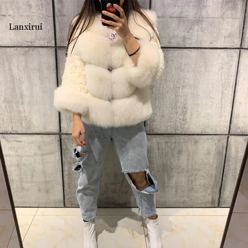 

Fake Fur Short Jacket Coat Solid Winter Casual thick Fox Fur Warm Coats For Women Clothes With Collar High