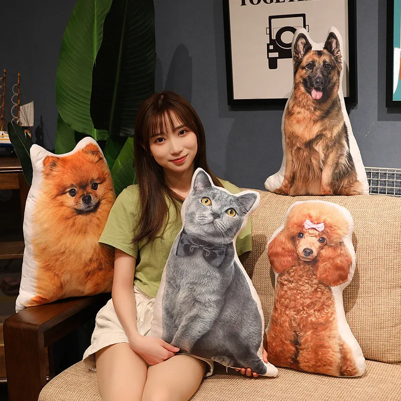 Plush Lifelike Animals Pillow Toys Stuffed Pillow Cushion For Sofa Kawaii Home Decor Toys For Girl Cats Dog Pillow Reallife Toy