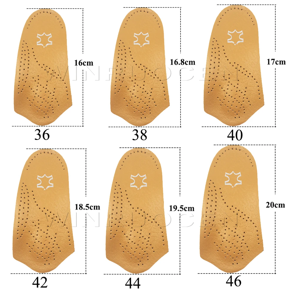Plantilla ortopédica de cuero para pies planos, soporte para el arco, cuidado de los pies, para hombre y mujer, 3/4