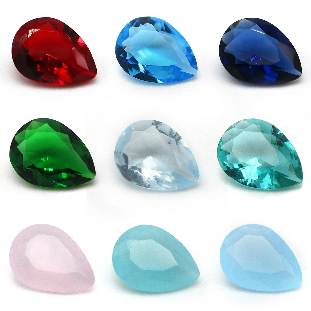 Free Shipping 50pcs/lot 3*4~13*18mm Various Colors Loose Glass Stone Pear Shape Machine Cut Glass Synthetic GemStone For Jewelry