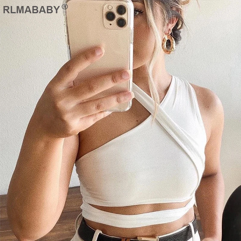 RLMABABY Summer Double Layer Asymmetrical Bandage Cropped Top Sexy Hollow Out Bow Women Short Top Fashion Casual Street Tank Top