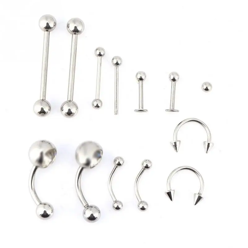 20pcs/set Tongue Nose Belly Button Body Jewelry Piercing Rings Clamp Gloves Needles Tool Kit Ear Plug Prong Body Piercing Kits