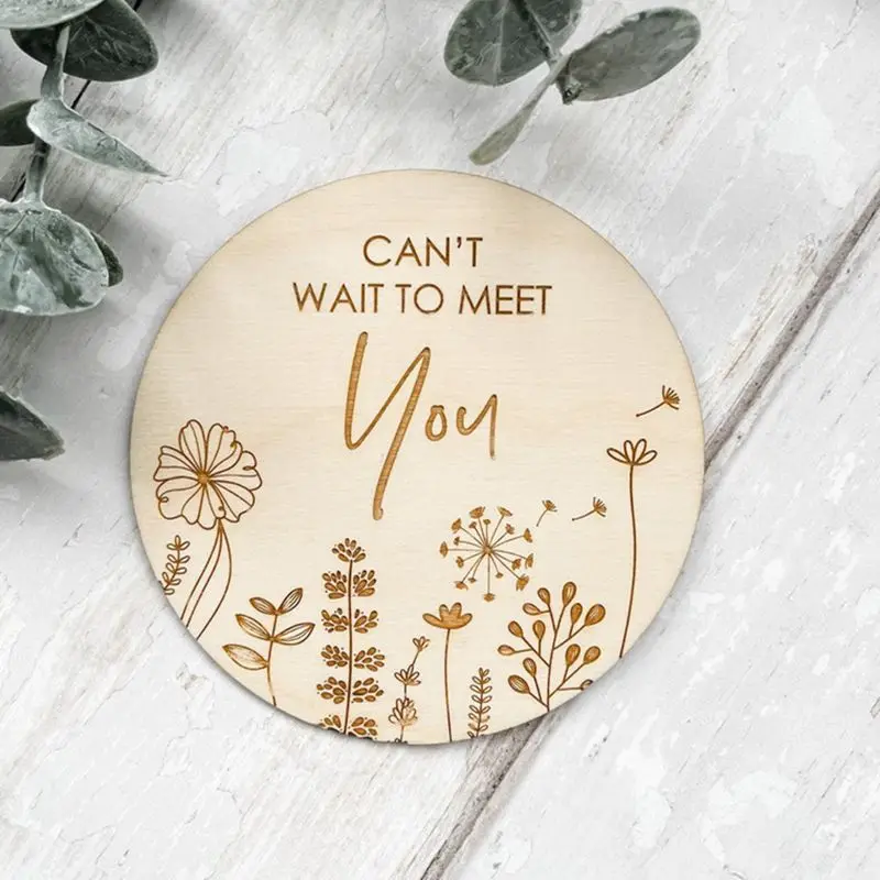 

20x Can't Wait To Meet You Laser Engraved Wooden Baby Plaque Pregnancy Disc