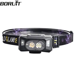 BORUiT Dual Lamp Motion Sensor Headlamp Yellow White Light USB Rechargeable Headlight Waterproof Fishing Camping Lantern