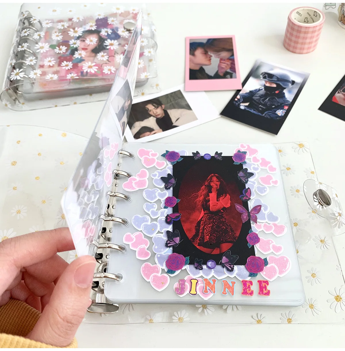 SKYSONIC Daisy Square Ring Jounral Notebook Transparent Scrapbook DIY Photocards Collect Book Refill Binder Dairy Stationery