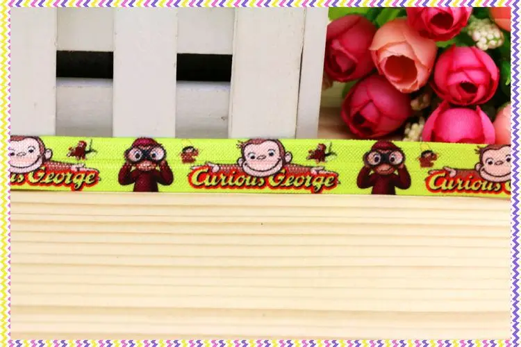 DHK 5/8'' 5yards Fold Elastic FOE george monkey printed headband headwear hair band diy decoration OEM Wholesale E72