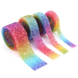 Rainbow Aurora kolor dżetów wstążka na łuki szycie żywica wykończenia Strass Hot Fix taśma Rhinestone aplikator żelazko na aplikacje