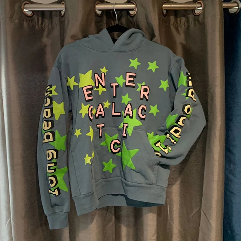 Streetwear Reflective Galactic Hoodie Fluorescent Green Stars Pullover