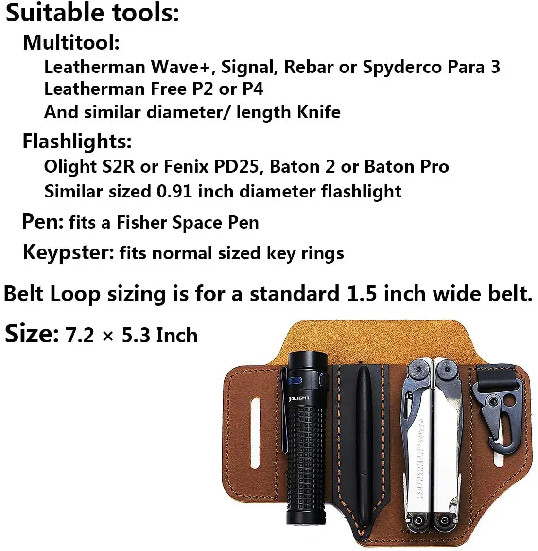 Easyant men's belt storage bag, leather sheath with pen holder, key chain, flashlight sheath, EDC multifunctional belt sheath