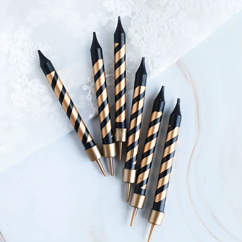 6pcs !Black and gold striped wave point star baking cake candles for birthday party wedding decorations floating candles