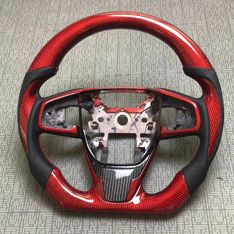 

Carbon Fiber Racing Sports Steering Wheel Perforated Leather Compatible For Honda Civic 16-21 10th Generation