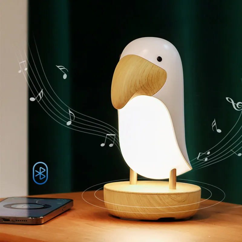 Creative LED Wooden Bird Might Light Bedroom Bedside Sleep Lamp with Bluetooth Speaker Table Lamp USB Charging Stepless Dimming