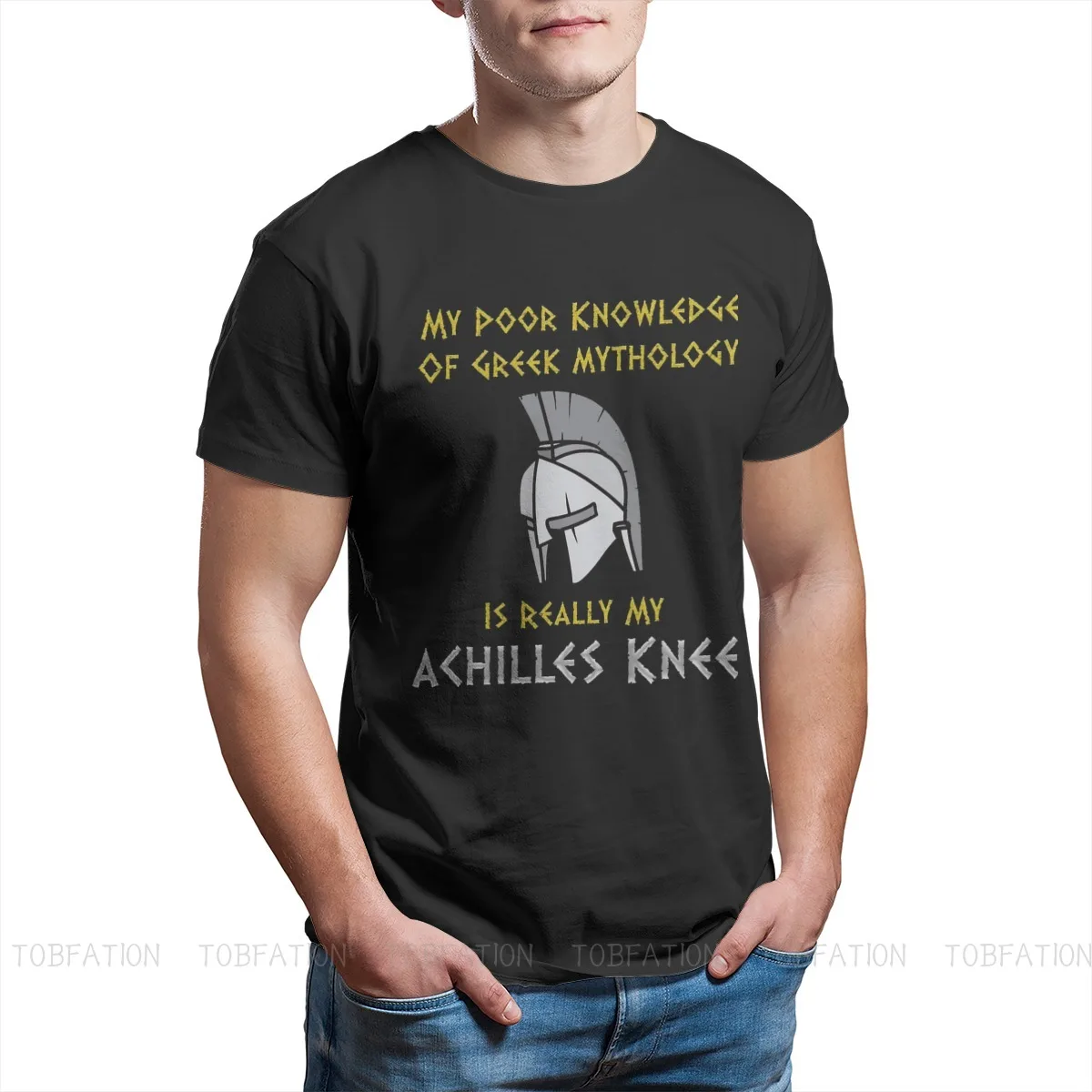 Greek Mythology Ares Ancient Folklore TShirts for Men Achilles Knee Oversized Graphic Crewneck Cotton Streetwear 2020