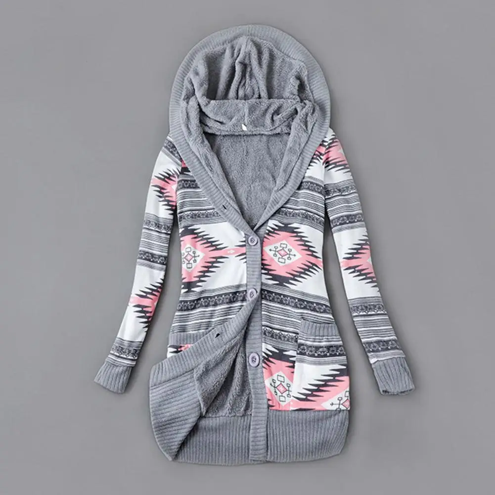 Damessweaterjas Gestreepte print Lange mouw Herfst Winter Hoodie ​ Knoopsluiting Pluche voering Trui Vest Bovenkleding