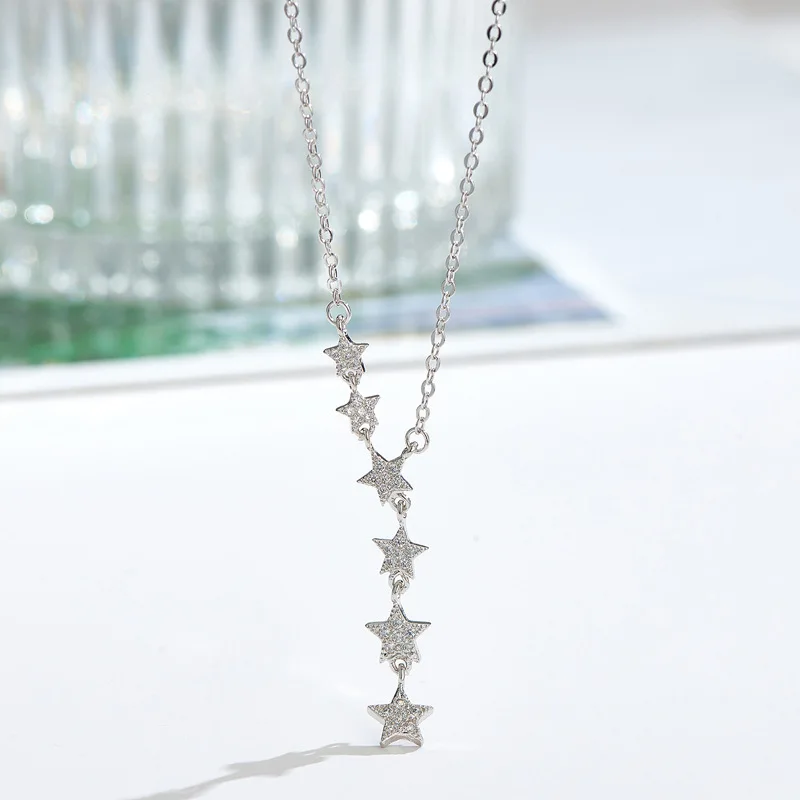 New 925 Sterling Silver Zircon Star Necklaces Pendant Fashion Sterling Silver Jewelry Statement for Women Bijoux