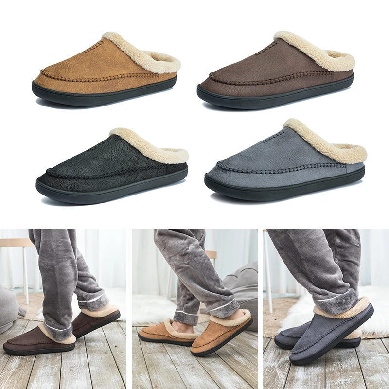 Zapatillas cómodas y cálidas para hombre, pantuflas suaves y antideslizantes para el hogar, de felpa corta, para invierno, 4950