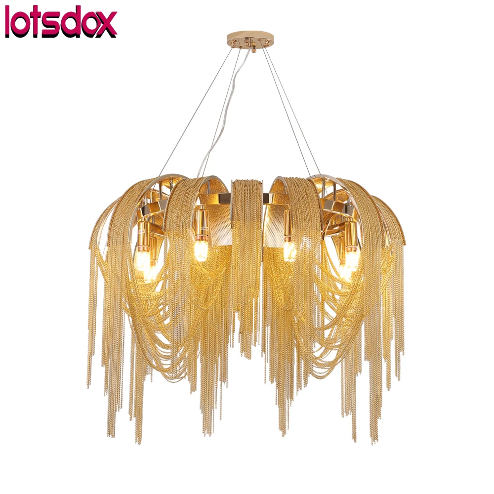 

Modern Luxury Aluminum Tasse Chains LED Pendant Lights Silver Plated Round-Shaped Hanging Lamp In Bedroom Parlor Living Room