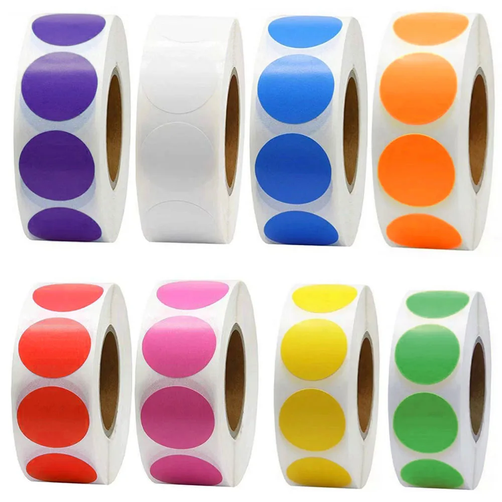 

500pcs/Roll 25mm 8 Colors Colorful Coding Sticker Dots Permanent Adhesive Writable Surface Made Paper Label DIY Gift