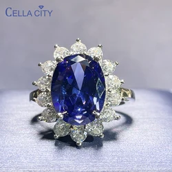 Cellacity 925 sterling silver rings for women luxury with oval shape 10*14mm gemstones 5A zircon fine jewelry engagement gift