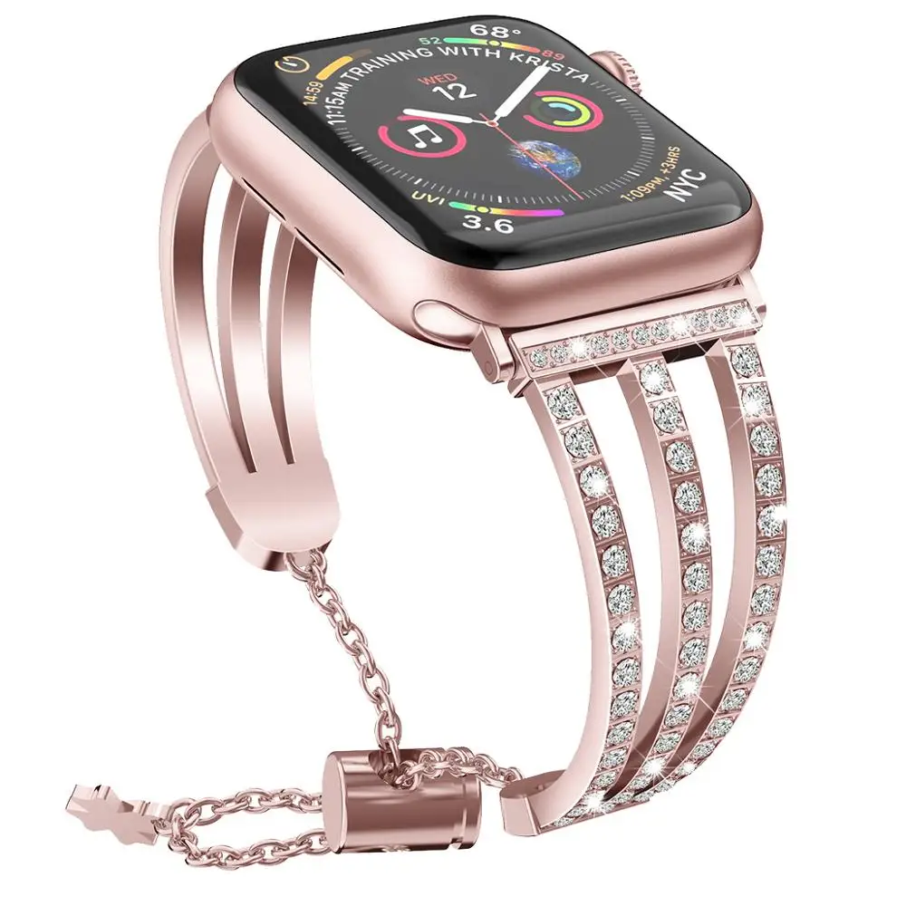 Ms Rhinestone Diamond Strap for apple watch 44mm 42mm 40mm 38mm Stainless Steel Metal Watch Band For iWatch series 2 3 4