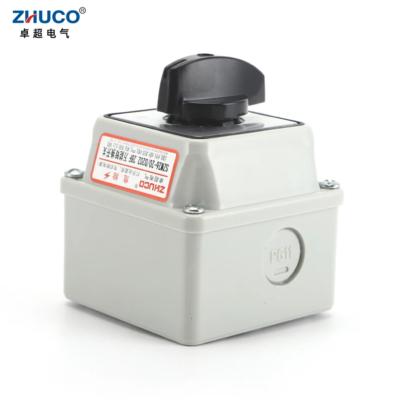 ZHUCO SZW26/LW26-20 D202.2 20A 3 Position 2 Pole Selector Changeover Rotary Cam Switch With Waterproof And Dustproof Sealed Box