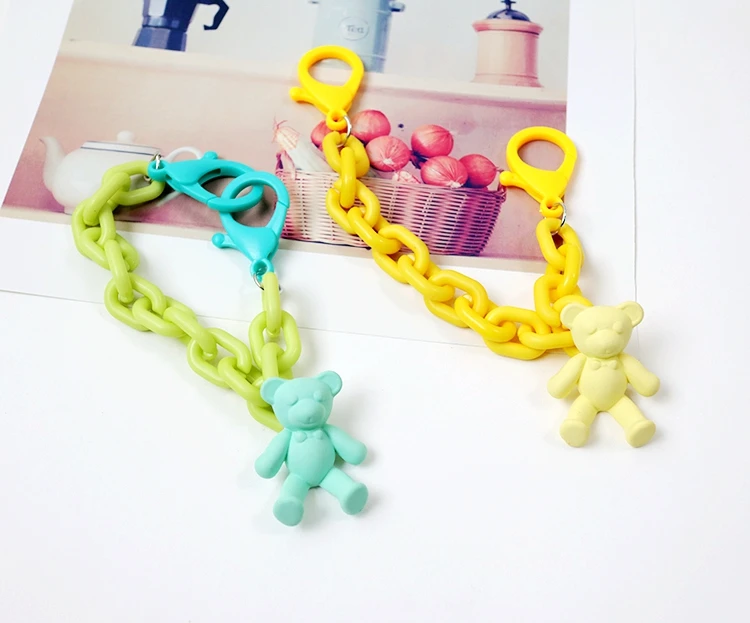 2022 DIY Cute Multicolor Chains Arylic Kawaii Teddy Bear Key Chains Bag Pendent Charm For Kids Girl Gift D721