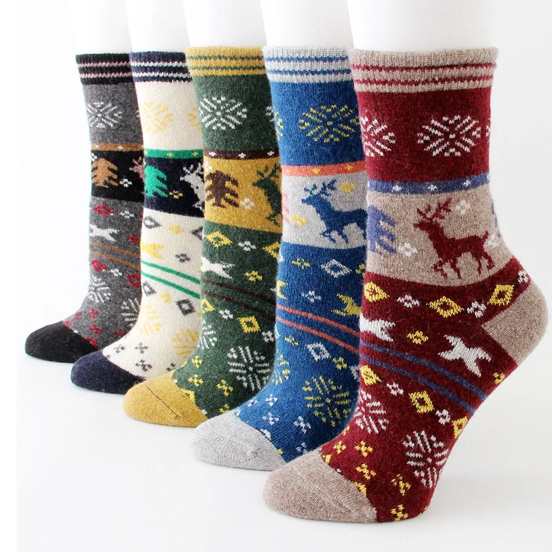 

LKWDer 6 Pairs Christmas Deer Socks Women's Cartoon Design Casual Knit Wool Socks Winter Warm Short Socks Women Calcetines Mujer