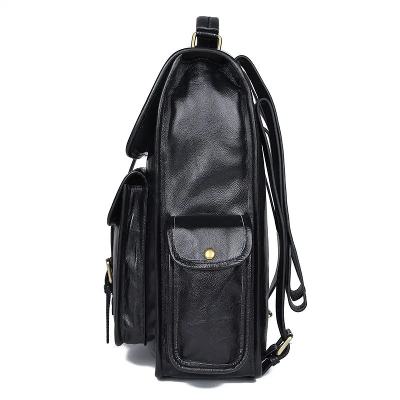 Soft Genuine Leather Man Women Backpack 15 Inch Laptop daypack Black Waterproof Travel Rucksack Big School Bag For Male Satchel