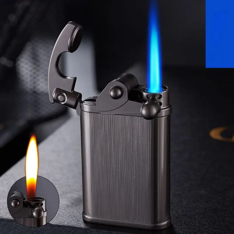 2022 Mới Đá Cánh Tay Đôi Ngọn Lửa Bật Lửa Gas Butane Chống Gió Mở Ngọn Lửa Kim Loại Turbo Bật Lửa Nam Hút Thuốc Tiện Ích Tặng