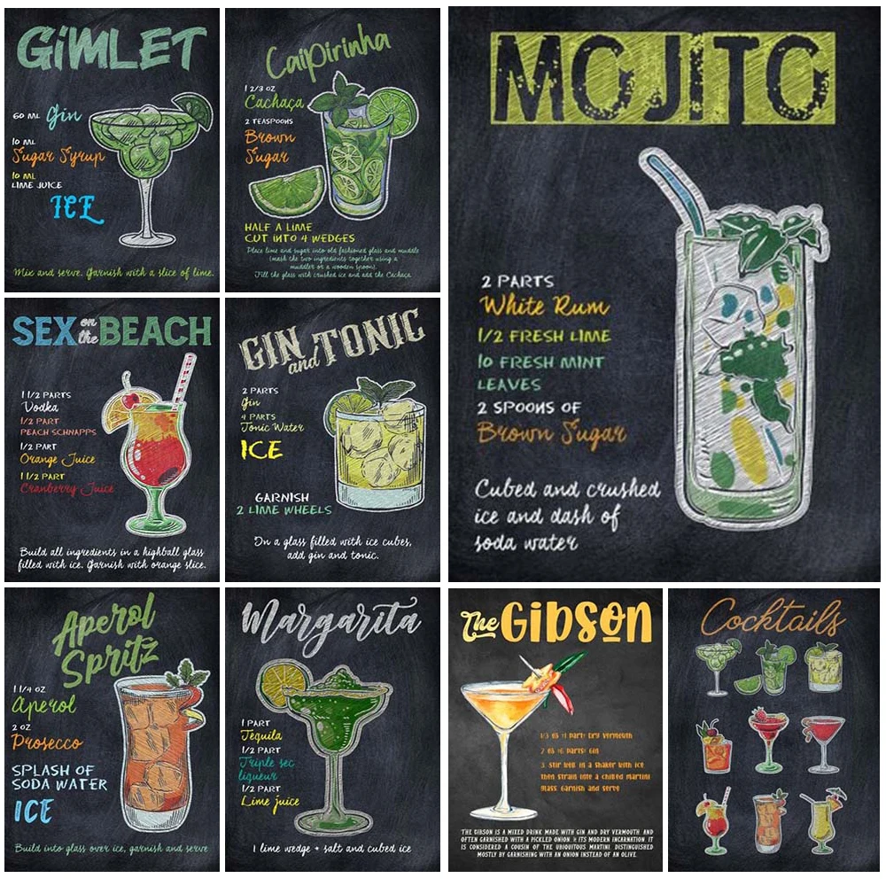 

Mojito Cocktail Champagne Bar Kitchen Drinks Wall Pictures For Living Room Nordic Poster Wall Art Canvas Painting Unframed