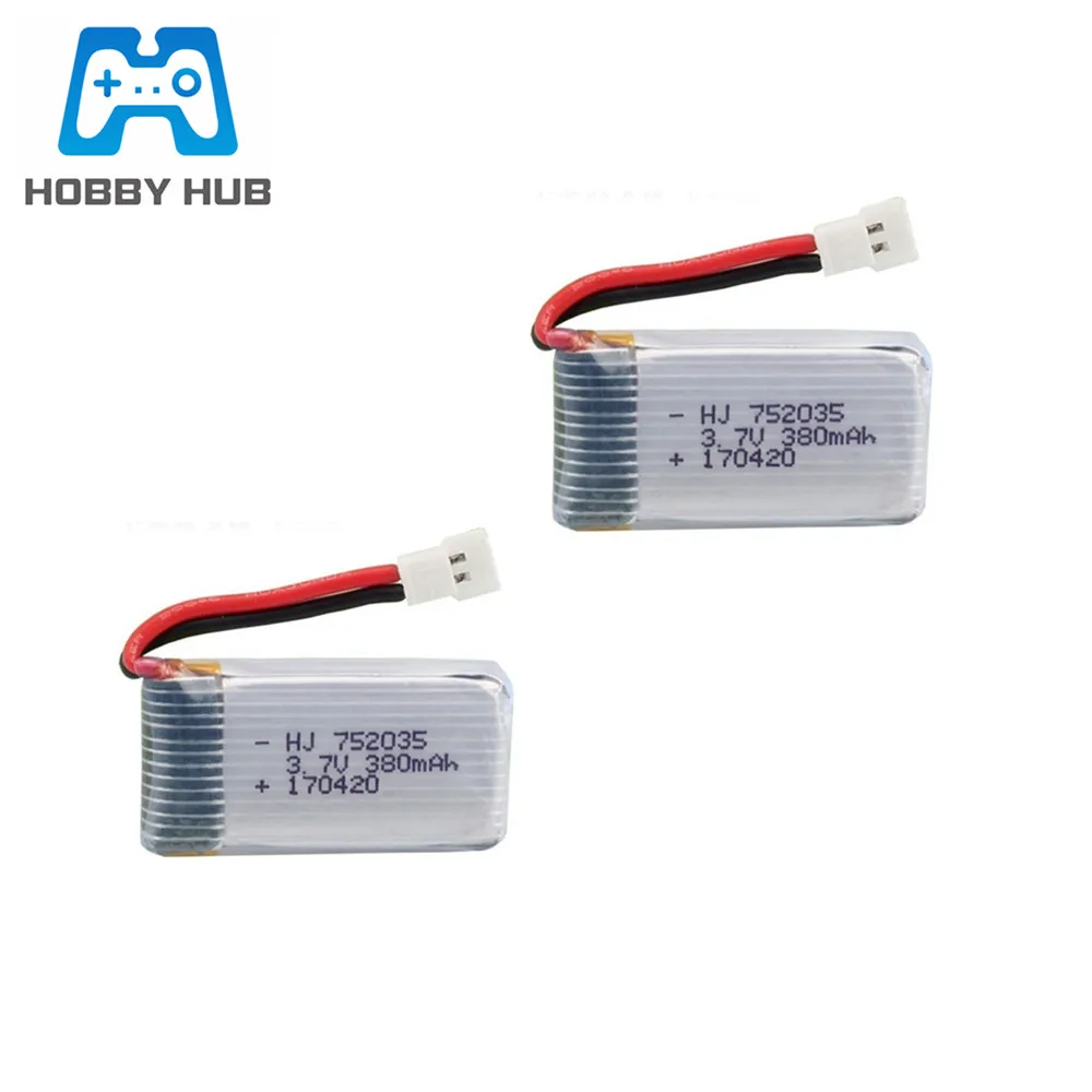 3.7V 380mAh 752035 Lipo battery For Hubsan X4 H107 H107L H107D JD385 JD388 RC Aircraft Multi-Rotors 2pcs