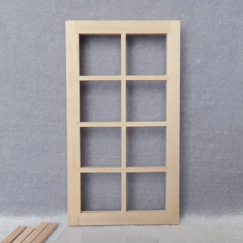 

Unpainted Mini Wood 8 Pane Window & Frame & Glass Sheet for 1/12 Dollhouse Furniture Any Room Items Accessory