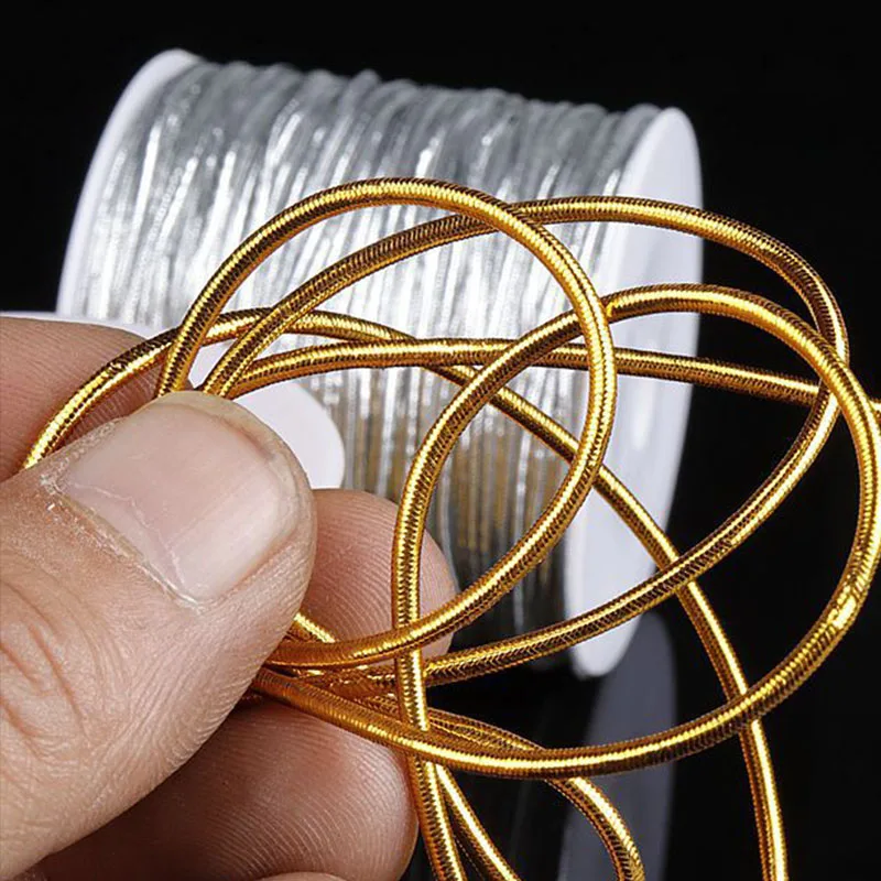 Gold And Silver Cored Elastic Rope 1mm Round Rope For DIY Jewelry Making Thread Cord Garment Sewing DIY Handmade craft