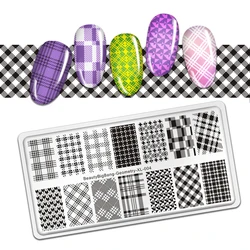 BEAUTYBIGBANG Rectangle Plaid Pattern Nail StampTemplate Geometric DIY Manicure Christmas Halloween Image Plate Nail Art Tools