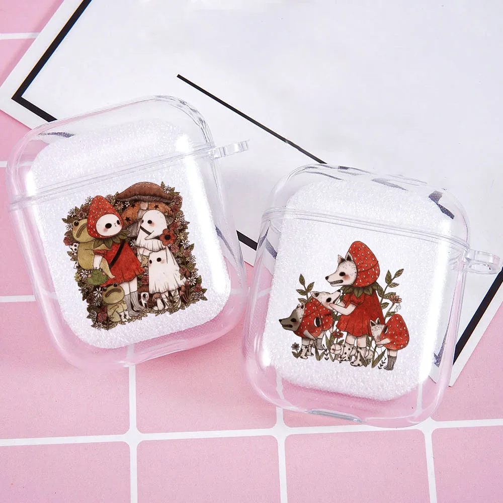 

Cute Mushroom Art Earphone Case for Apple Airpods 2 1 Wireless Headphone Transparent Cover for Air Pods