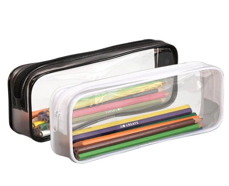 100pcs School Students Clear Transparent Waterproof Plastic PVC  Pencil bag Mix Color  Mini Travel Makeup Bags