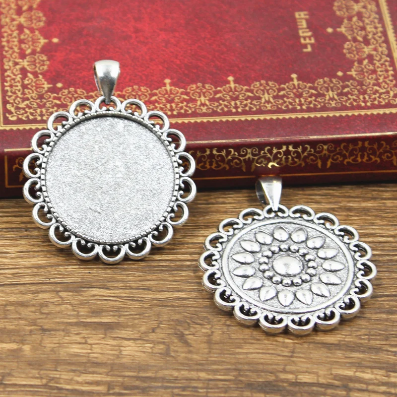 2pcs New Fashion 30mm Inner Size Antique Bronze Silver Color Classic Round Sun Style Cabochon Base Setting Charms Pendant