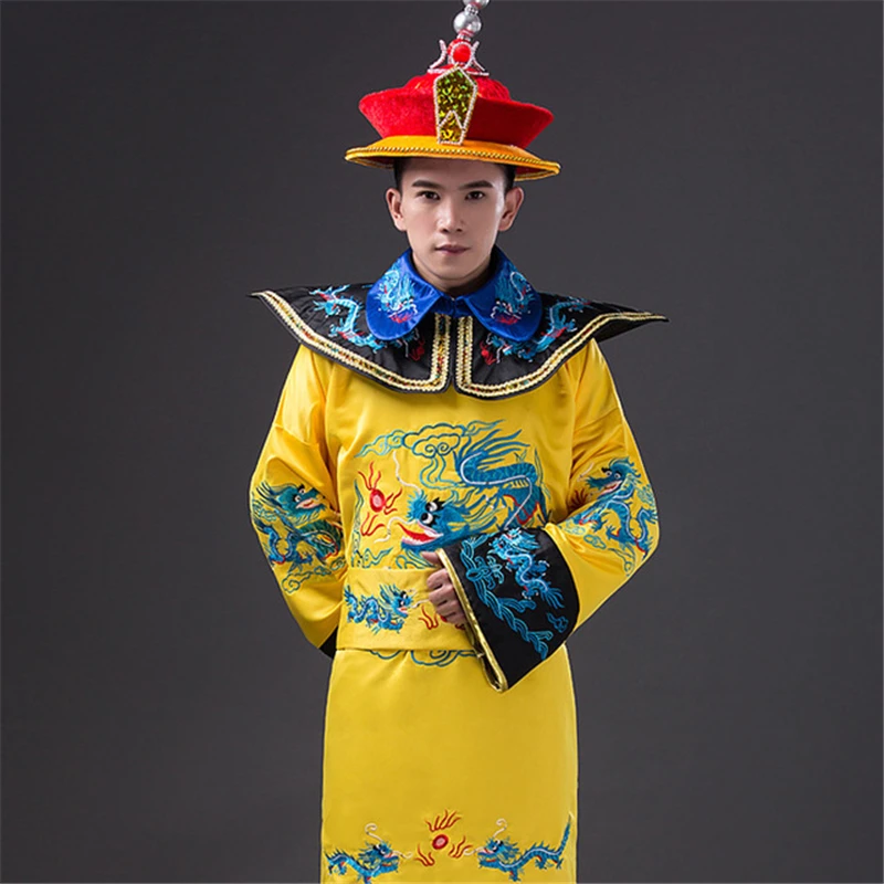 Traje de fantasia do imperador, traje masculino bordado do dragão vulcânico, roupa para homens da dinasmo qing, hanfu