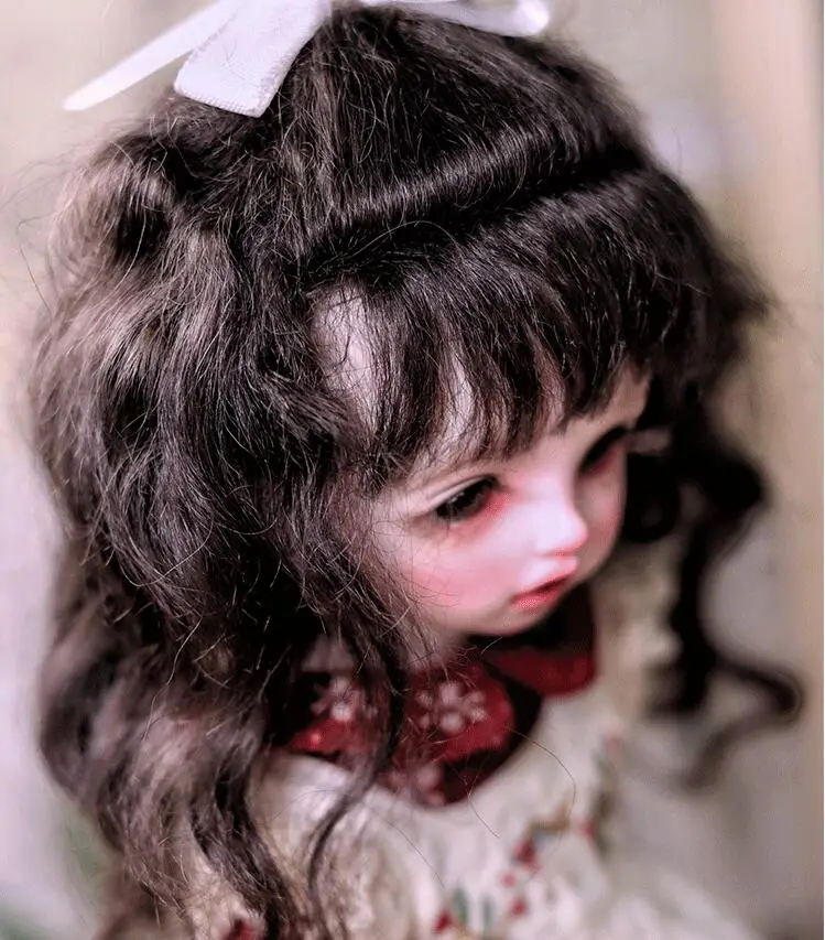 03-P258 children toy BJD DD SD MSD  1/6 doll's Accessoriess wig Mohair long curly hair with pigtails 1pcs