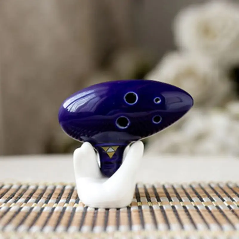 White 6/12 Hole Ocarina Collector Ceramic Hand Stand Base for Music Lovers