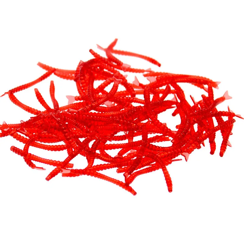 50 or 200pcs Lifelike Red Worm Soft Lure Earthworm Winter Rock Fishing Silicone Artificial Bait Fishy Shrimp Additive Bass Carp